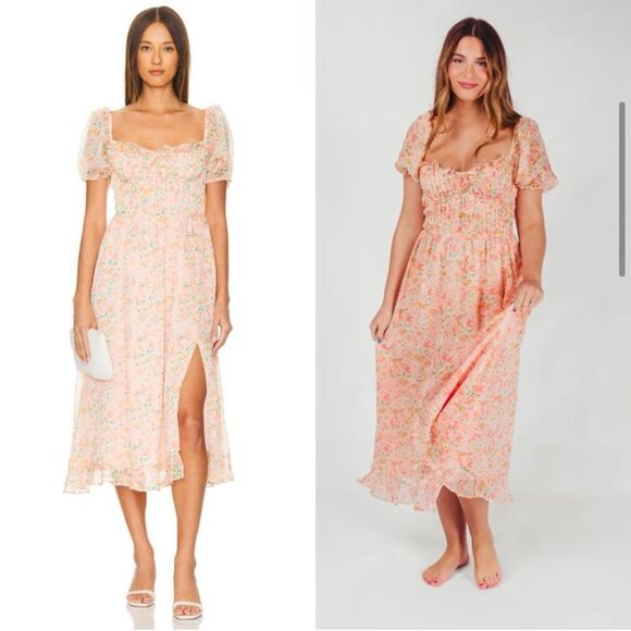 New Anthropologie ASTR The Label Lunaria Pleated Floral Orange Midi Dress - Picture 10 of 10